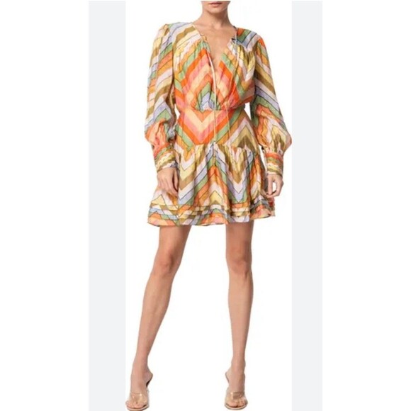 CIEBON Women’s M Emerie Chevron Striped V-Neck Long Sleeve Mini Dress Colorful - Picture 1 of 10